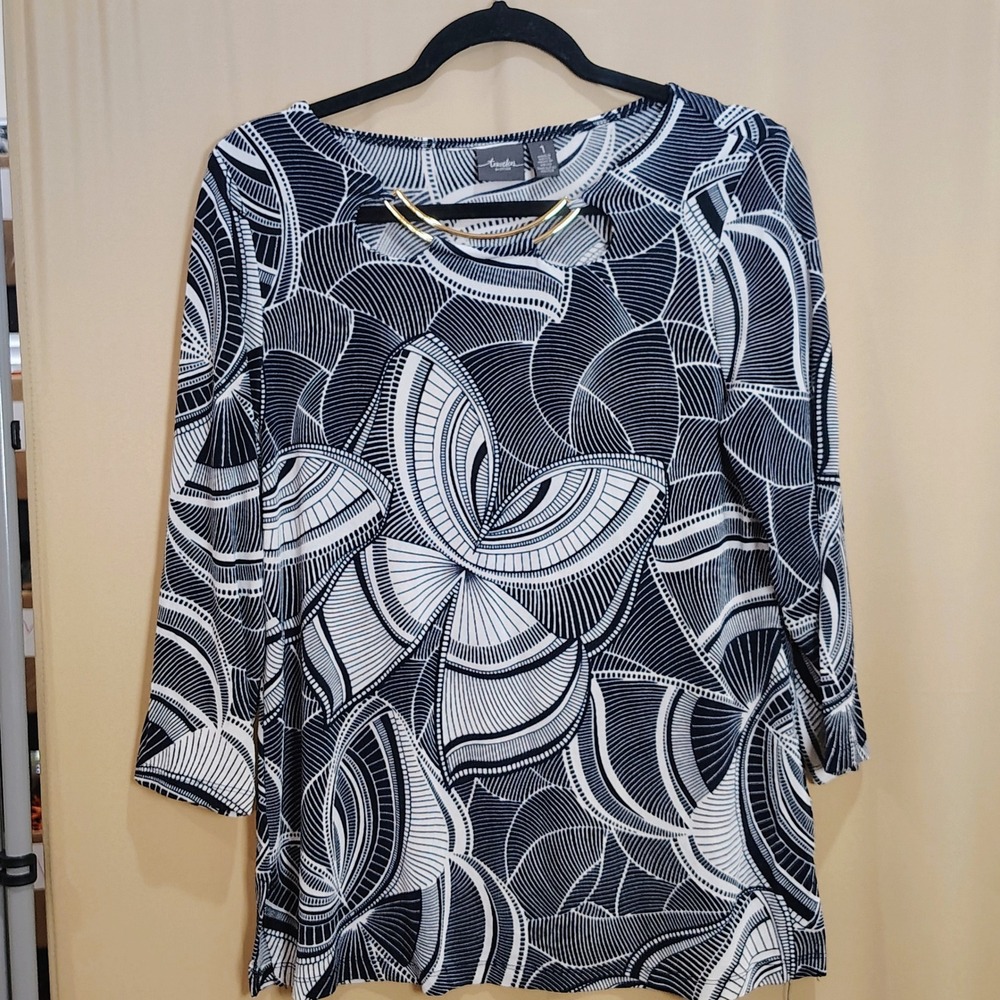 Travelers by Chicos Top Womens Medium Abstract Coastal Grandma Stretch